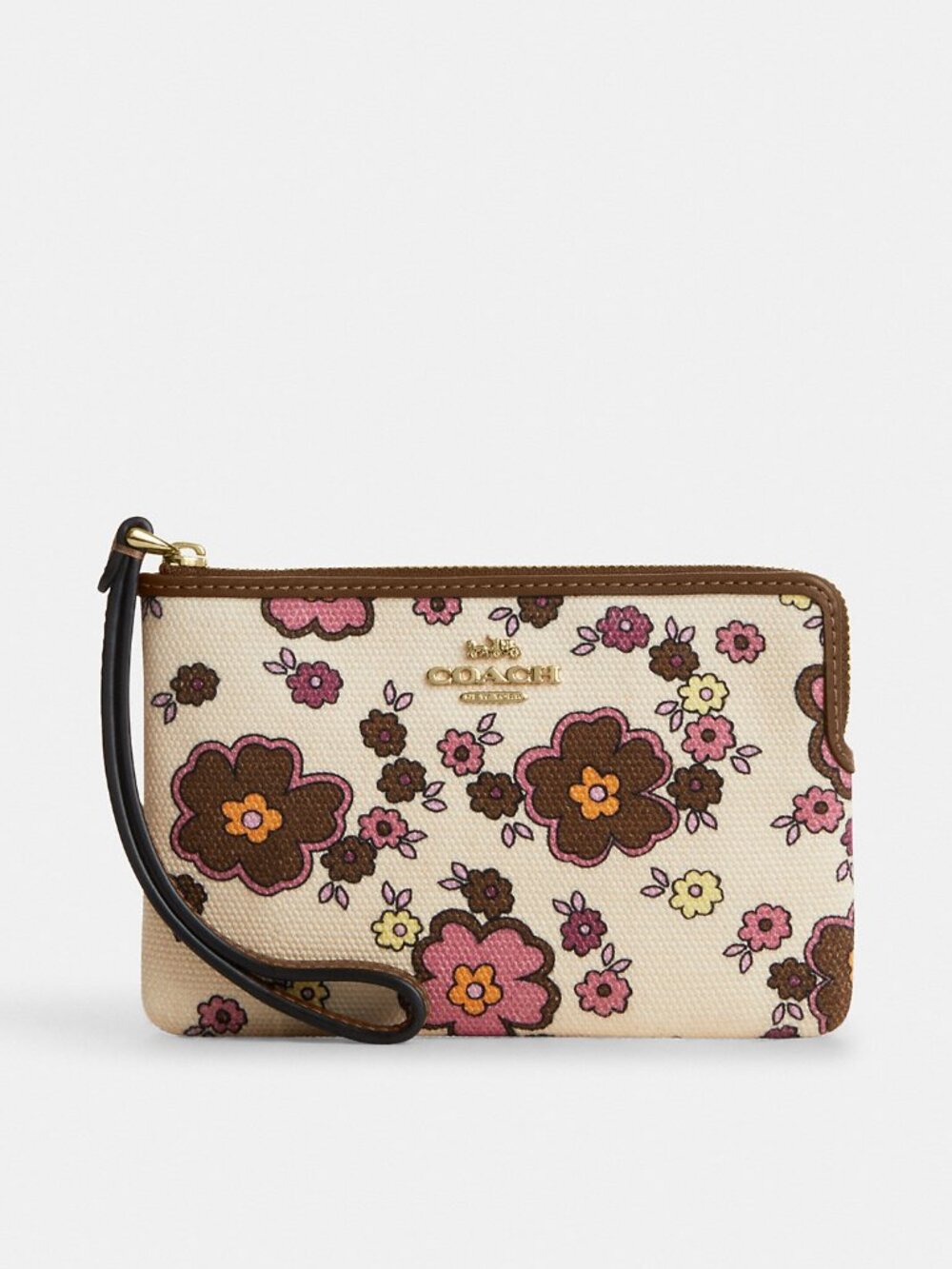 Coach Corner Zip Wristlet With Floral Print